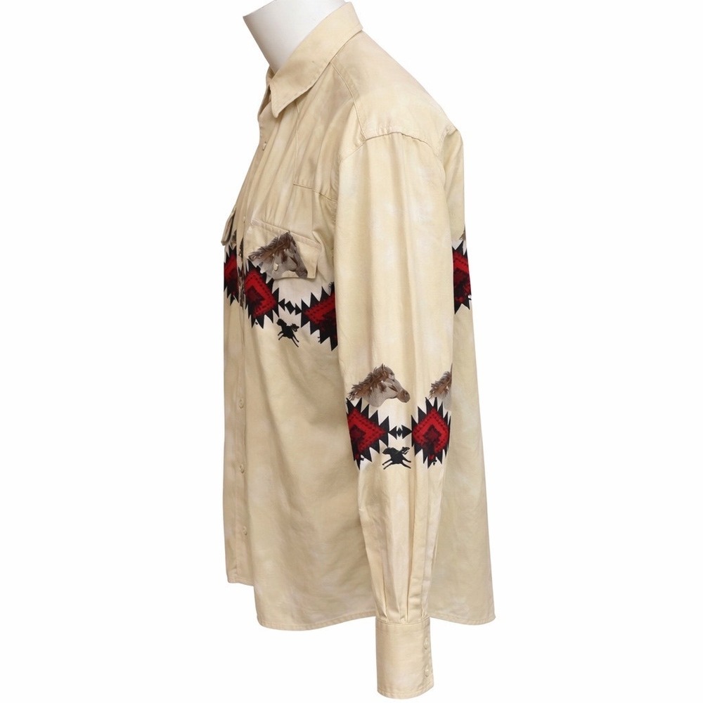 Wrangler Men's Collared Long Sleeve Western Cowboy Horse Pearl Snap Shirt Size L - Picture 6 of 10